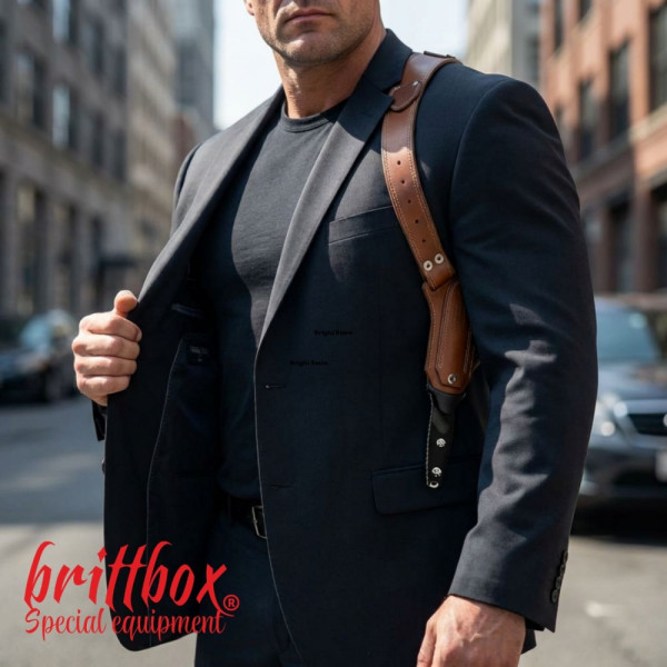 Тактически нагръден/раменен кобур BRITTBOX HOLSTER CLASSIC BROWN LEFTс боен/ловен нож-кама COLD STEEL  COUNTER TAC I